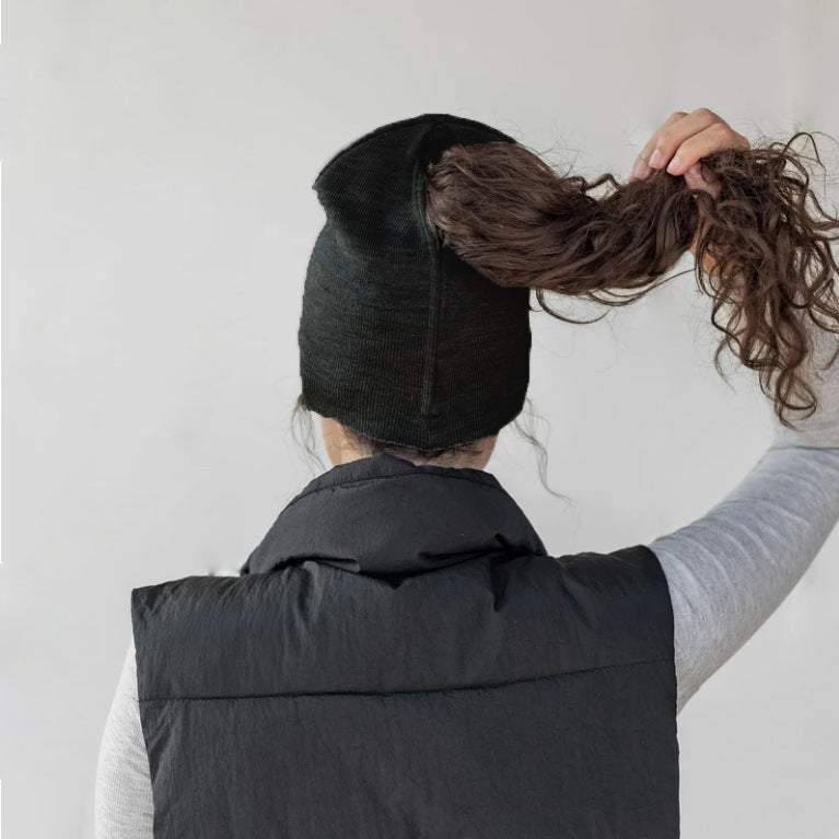 Open-ended Ponytail Knitted Sports Wool Pullover Women's Magnetic Snap Caplightweight And Convenient