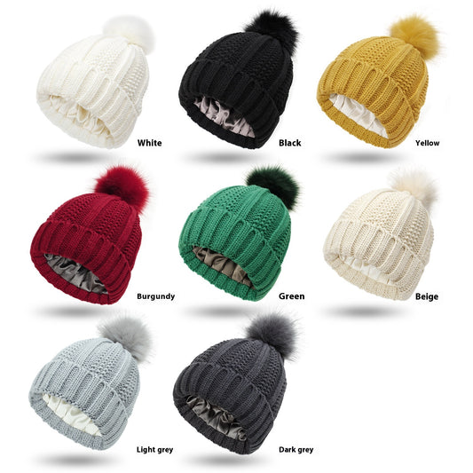 Woolen Cap Knitted Protection Hairstyle Silky Stretch Satin Knitted Hat