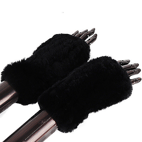 Rex Rabbit Fur Real Fur Cute Half Finger Thickened Gloves