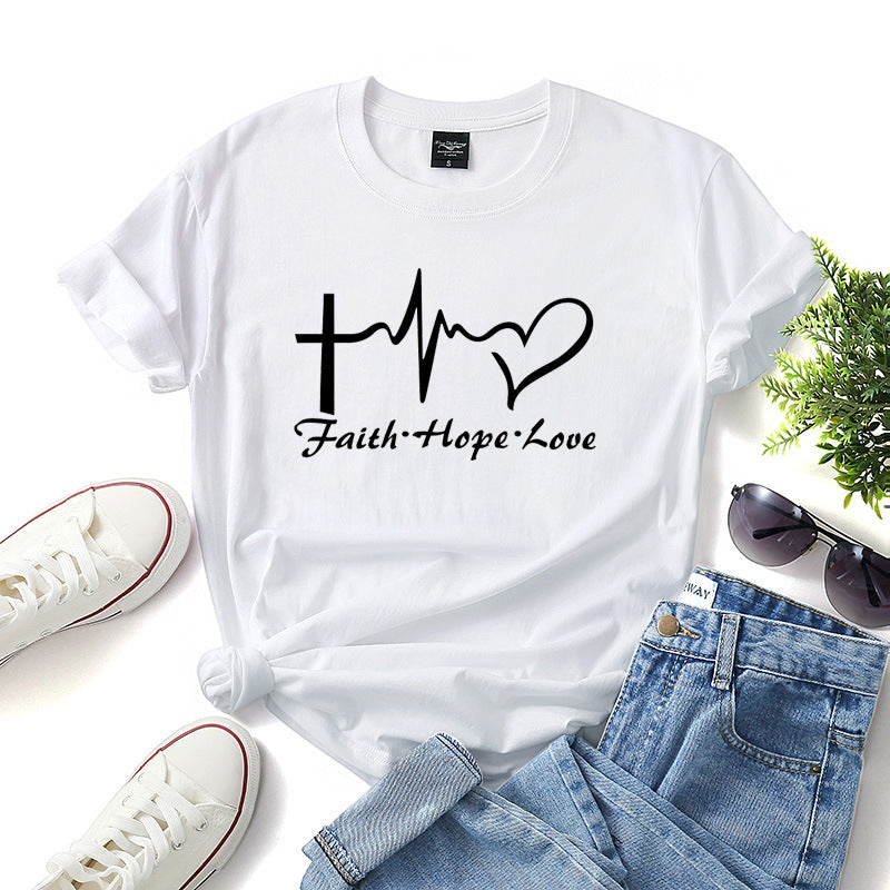 Faith Hope Love Letter Short-sleeved Cotton Bottoming Shirt