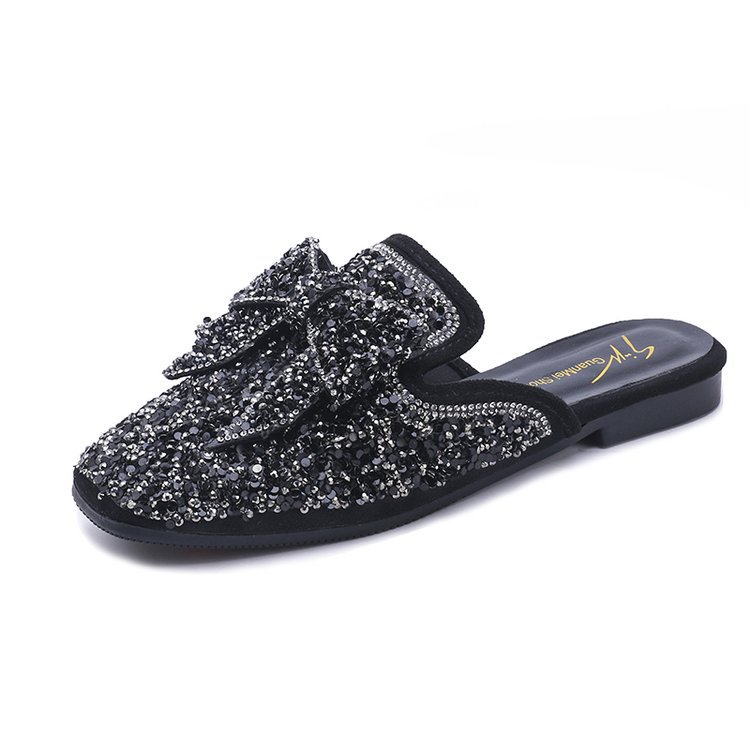 Korean Fashion Sequined Bow Half-length Slippers