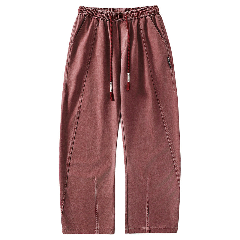 Retro Washed Distressed Drawstring Elastic Waist Jeans