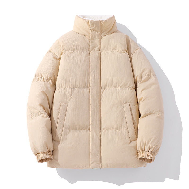 Fleece-lined Loose Cotton Coat Men's Stand Collar