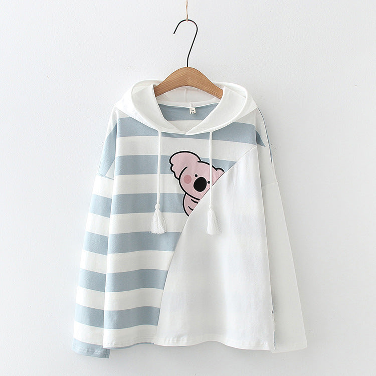 Sweet Cartoon Striped Print Sweatshirt Hoodie