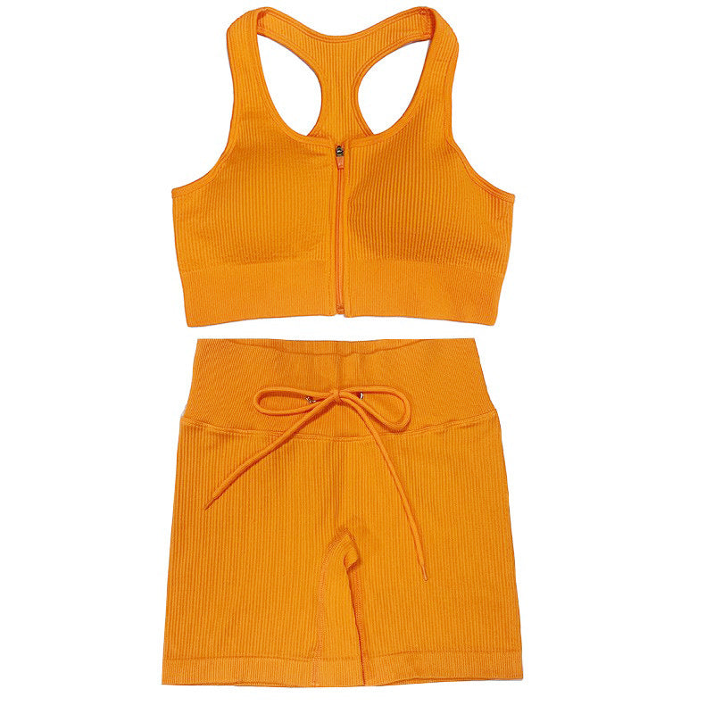 Seamless Yoga Suit Threaded Vest Short Sleeve Shorts Two-piece Suit