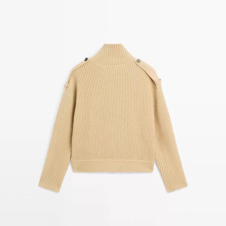 Fashionable Single-Breasted Chunky-Knit Turtleneck Cardigan Sweater