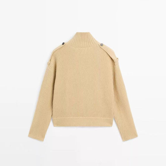 Fashionable Single-Breasted Chunky-Knit Turtleneck Cardigan Sweater