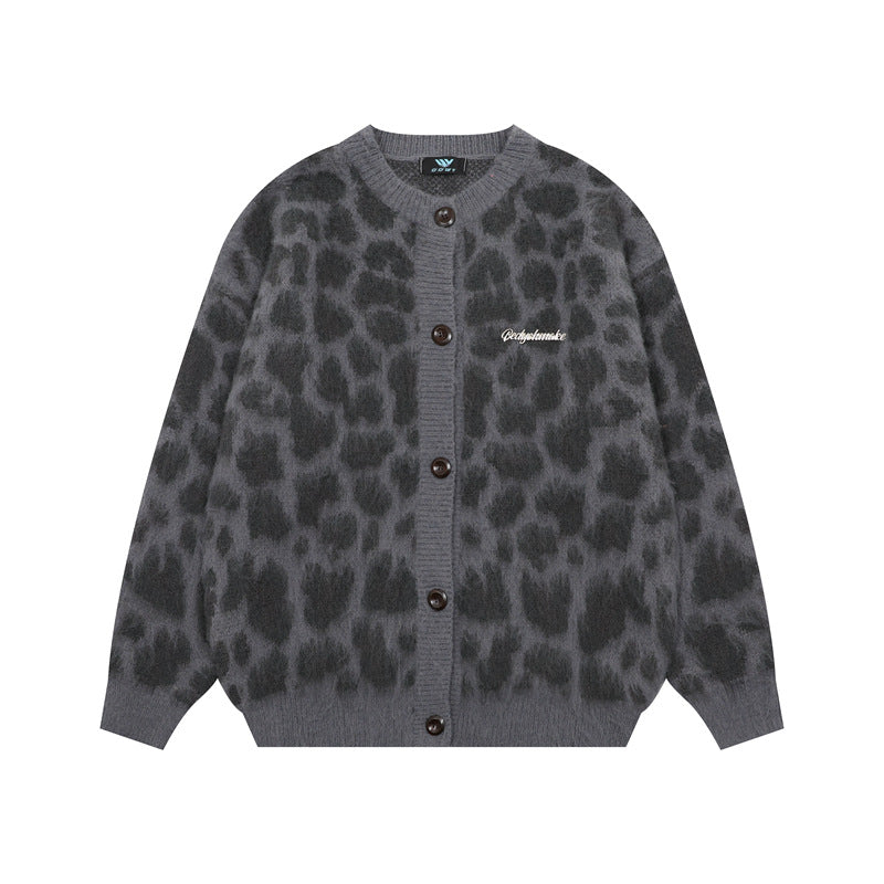 Retro Personalized Leopard Print Knitted Sweater Cardigan