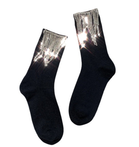 Ladies Fashion Diamond Fringe Bootie Socks