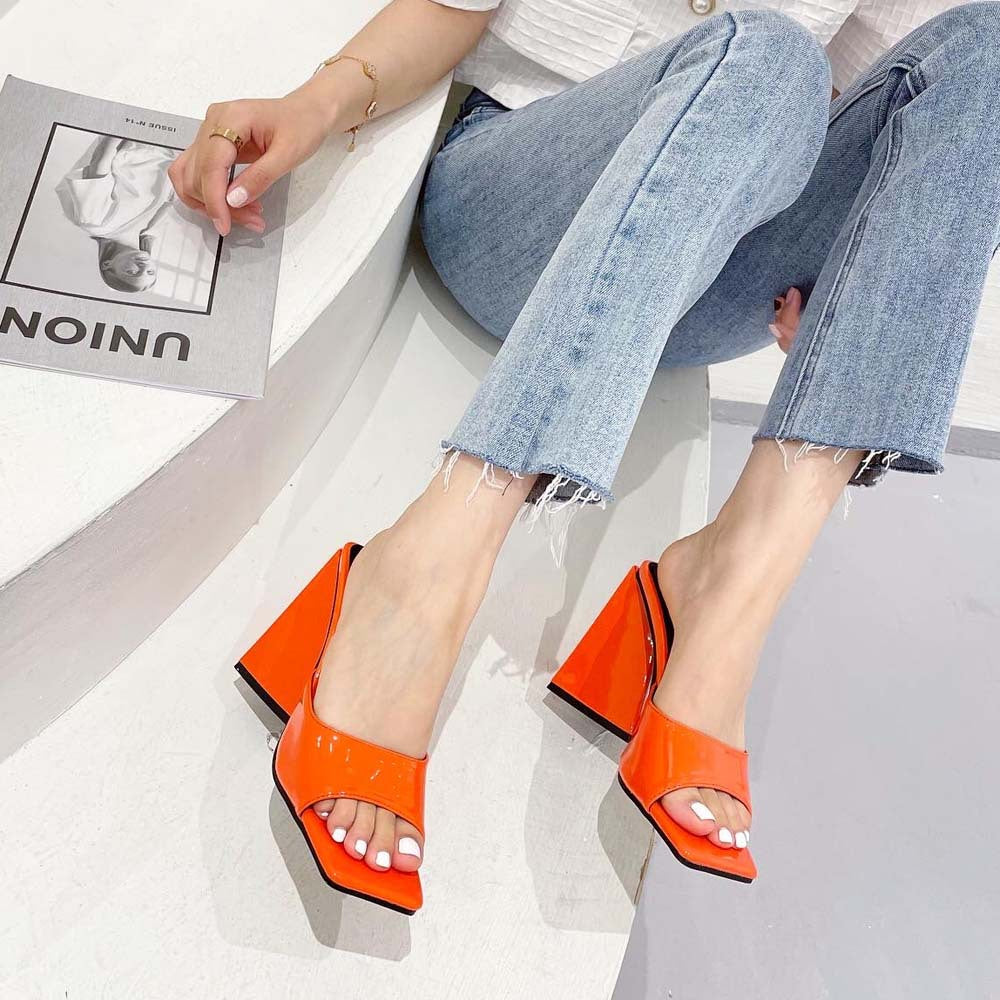 Large Square OpenToe Triangle Heel Sandals