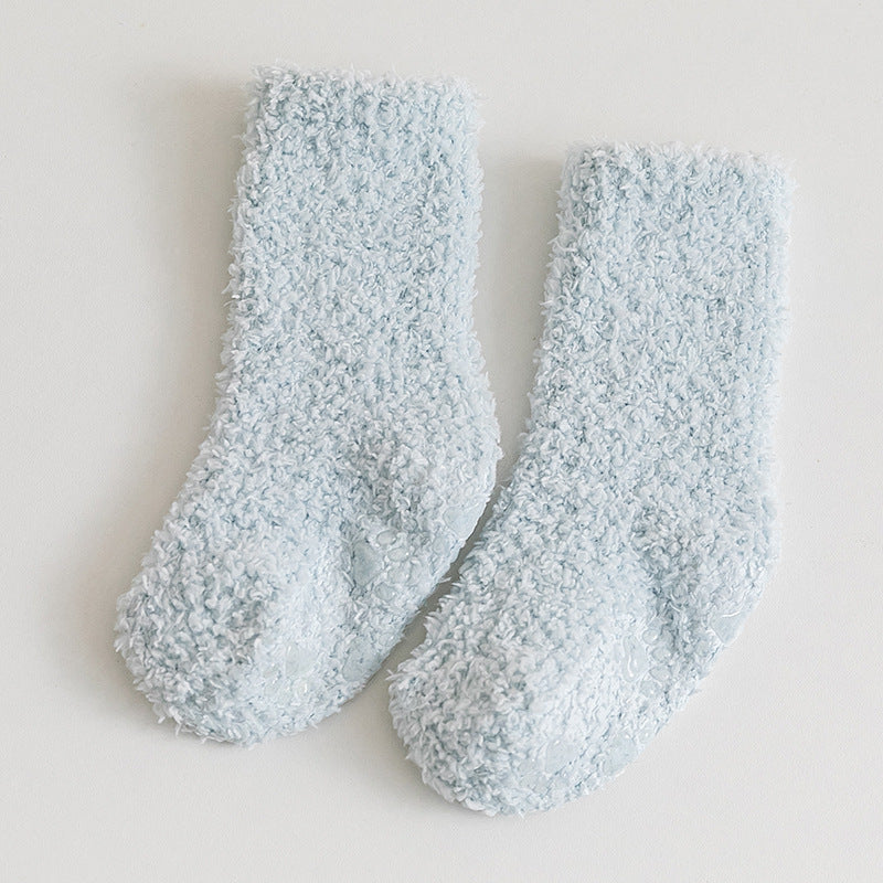 Warm Breathable Coral Fleece Children's Socks Candy Color Home Boy Girls Mid-calf Length Room Socks