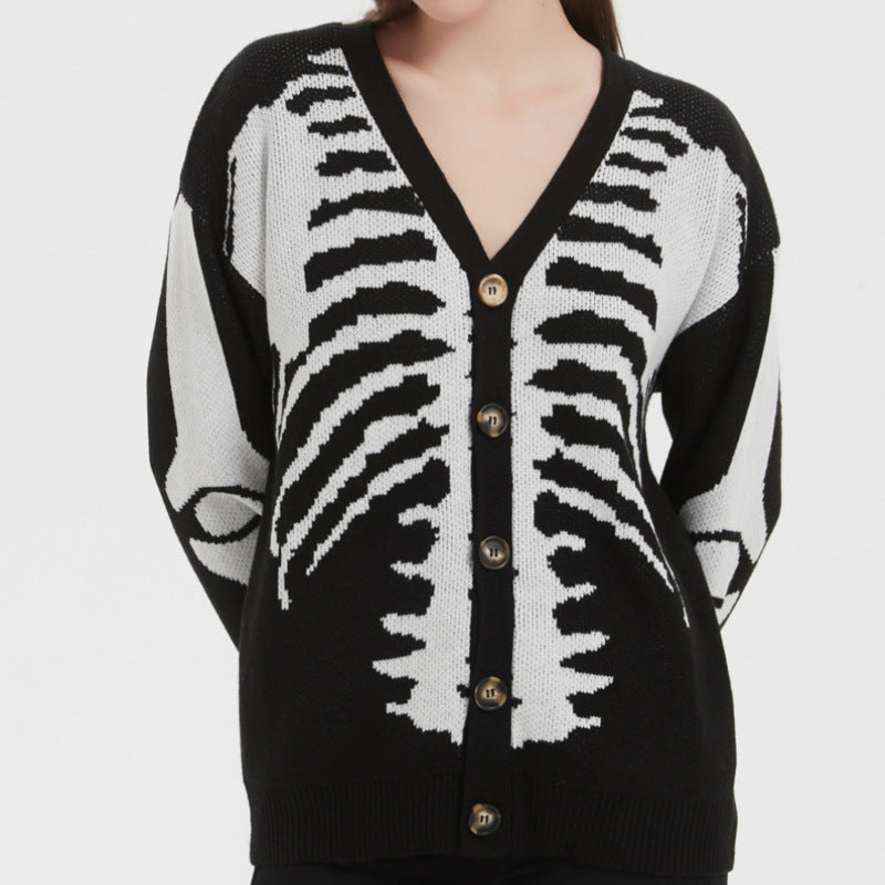 Women's Skull Halloween Knitted Sweater Coat