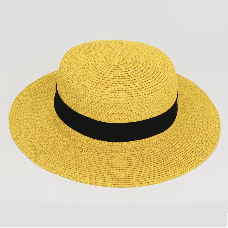 Square Buckle Dome Panama Lafite Flat Straw Hat 21 Color