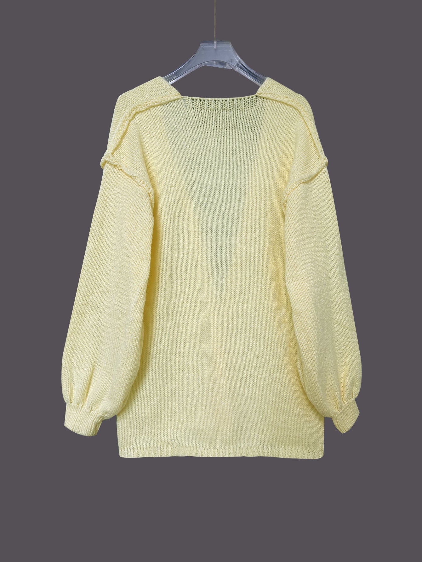 Autumn And Winter New Lantern Sleeve Outer Match Knitted Cardigan Women's Korean Style Lazy Style Bark Texture Sweater Baggy Coat