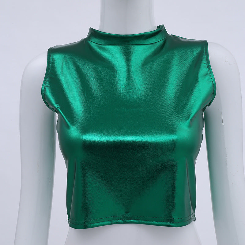 Turtleneck Sleeveless Top Nightclub Stage Performance Wear Women's Clothing