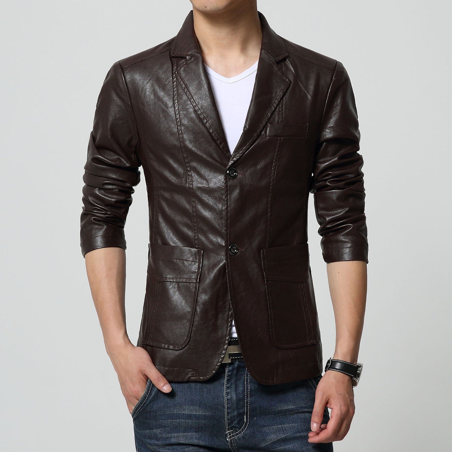 Men's Large Leather Suit Thin Slim Top
