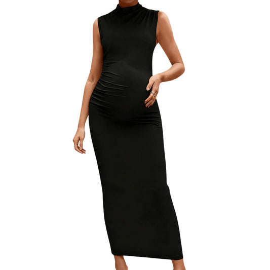 Solid-color Tight-fitting Sleeveless Turtleneck Dress