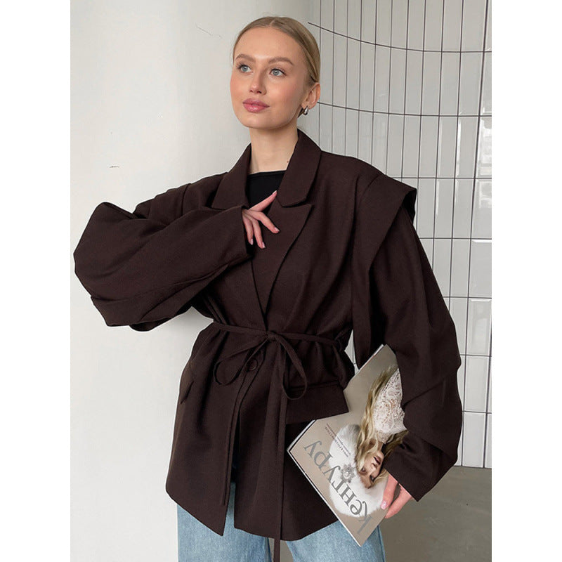Women's Loose Fashion Polo Collar Tie-front Top