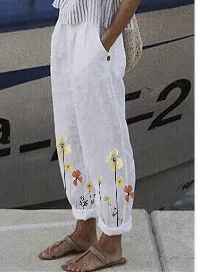 Women's Printed Fashion Graffiti Loose Pockets Casual Straight Trousers