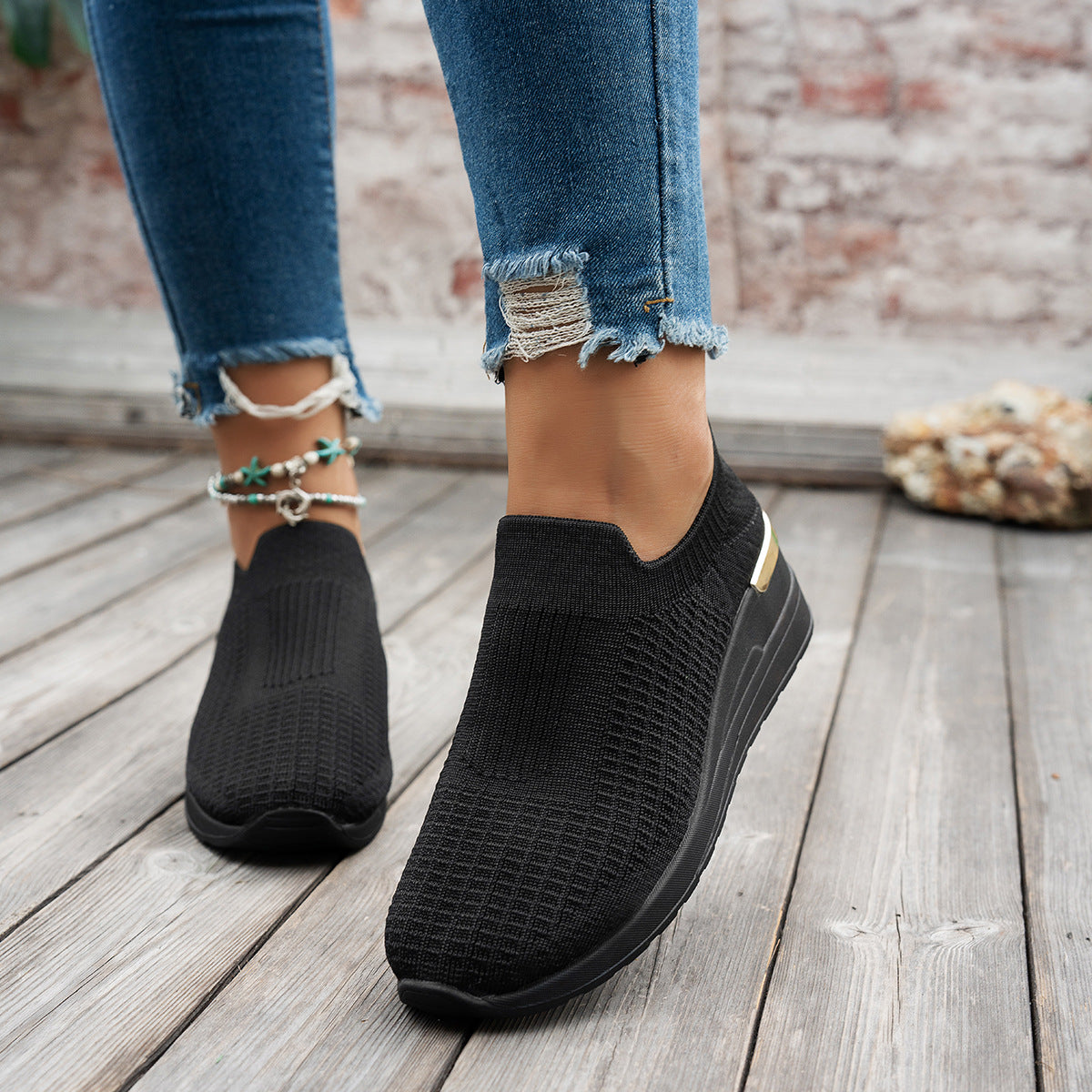 Womens Mesh Flyknit Thick-soled Breathable Casual Shoes