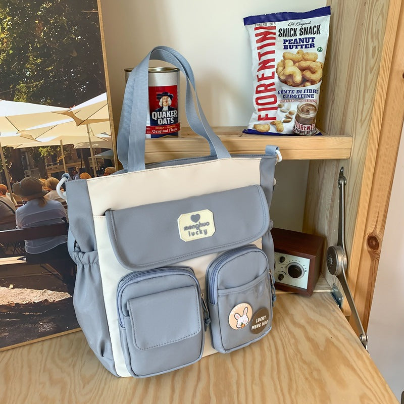 Retro Color Blocking Large Capacity Shoulder Bag For Soft Girls