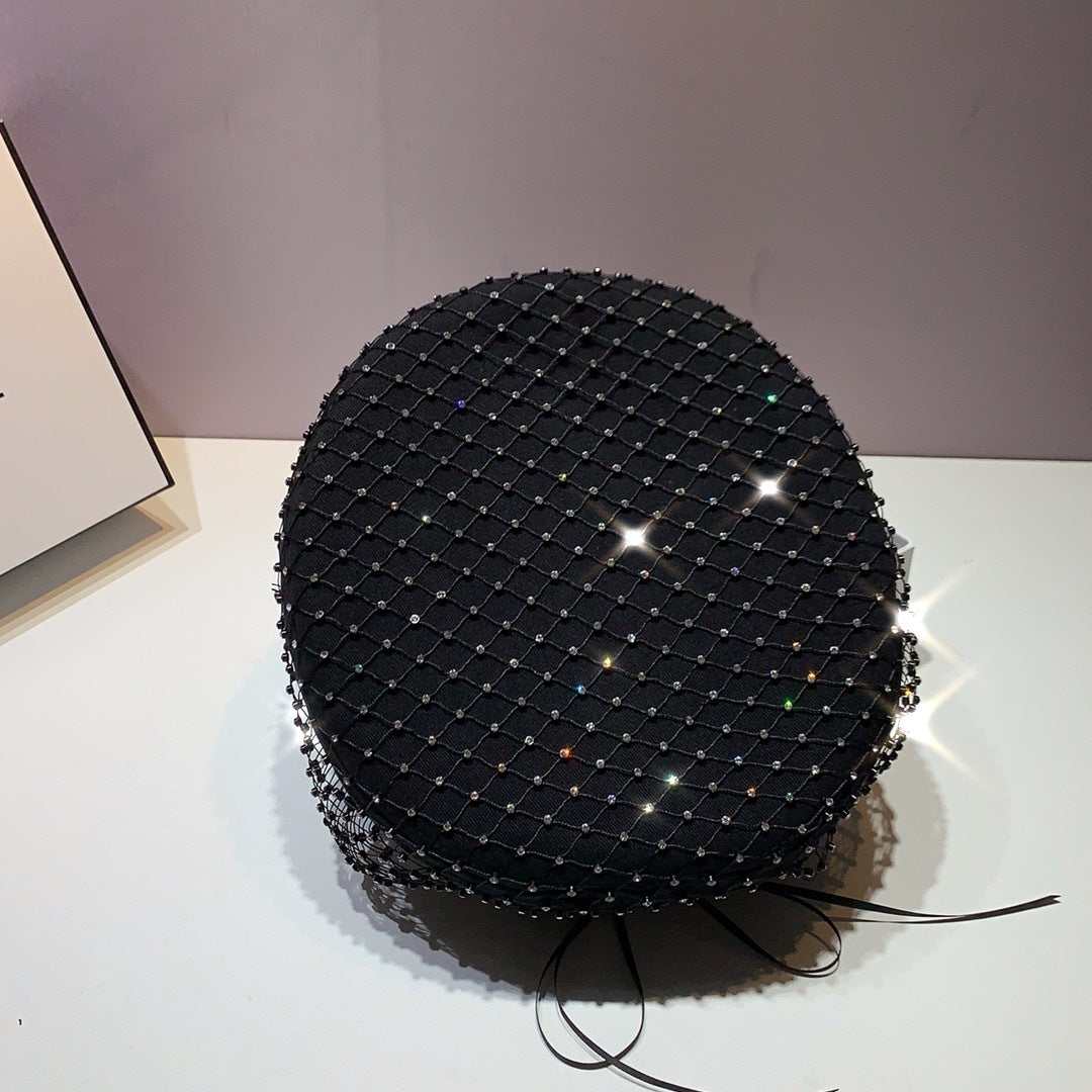 Heavy Embroidery Hot Drilling Mesh Black Navy Hat