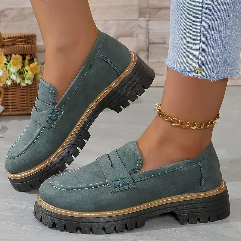 Leisure Matte British Style Women's Shoes Chunky Heel Platform