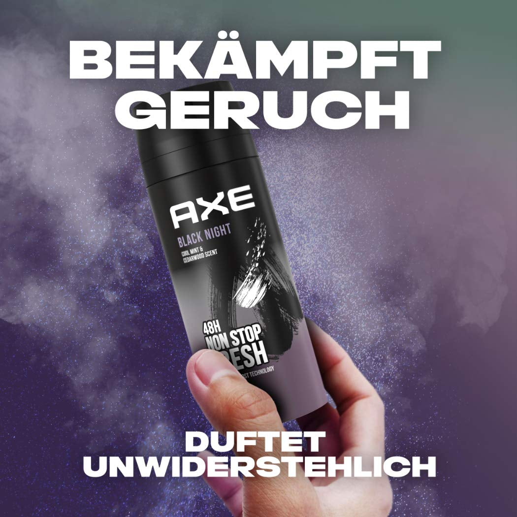 Axe Bodyspray Black Night Deo Ohne Aluminium Sorgt 48 Stunden Lang Für Effektiven Schutz Vor Körpergeruch 3X 150 Ml