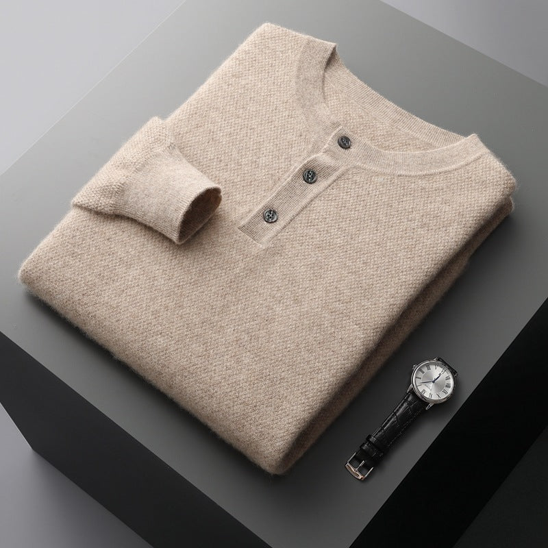 New Men's Round Neck Half Button Sweater