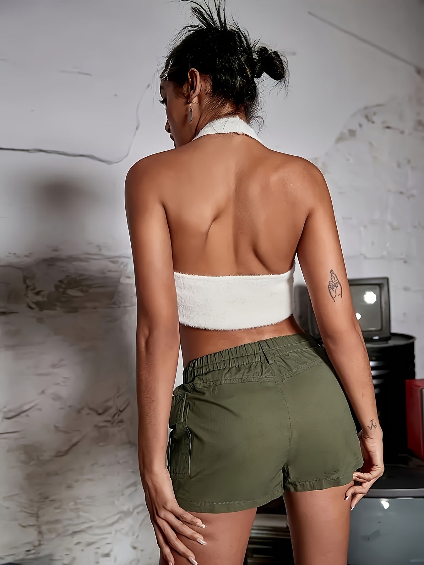 Elastic-waist Cargo Shorts With Pockets Casual Pants