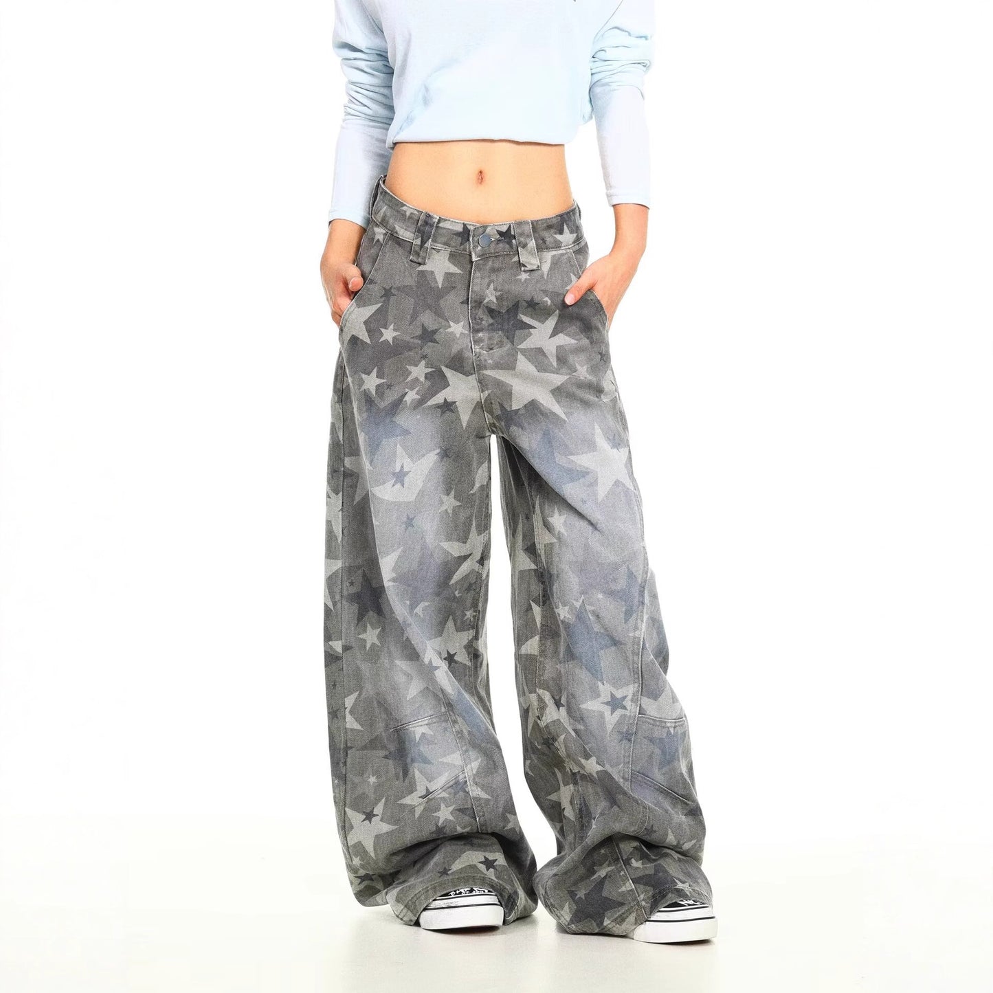 Vide Ben Jeans til Kvinder – Høj Talje, Løse Camouflage Cargo Bukser