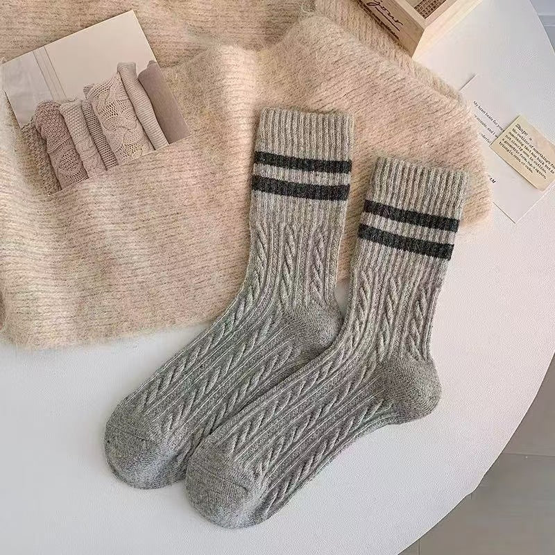 Thickened Womens Socks With Double Stripes