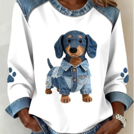 Womens Denim Football Jersey With A Crew Neck Featuring A 3D Digital Print