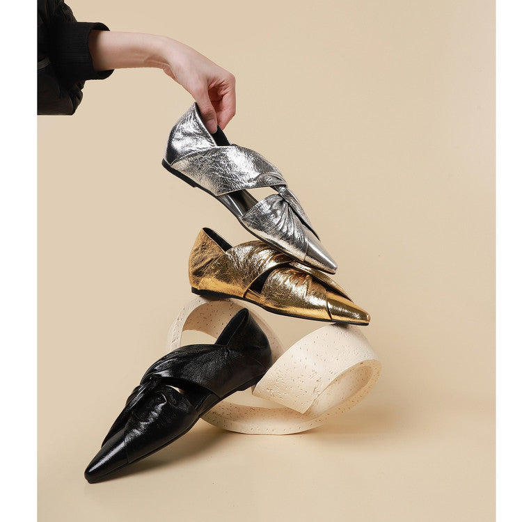 Womens Hidden-Heel Deep-V Shallow Shoes With Pointed Toe Cross-Strap Cutout Design