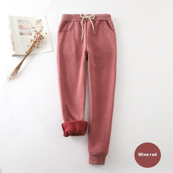 Autumn And Winter Fleece-lined Thickened Casual Pants Women's Pearl Velvet Sweatpants