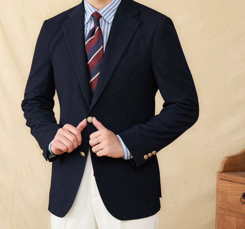 Seersucker All-match Single-breasted Slim-fitting Suit