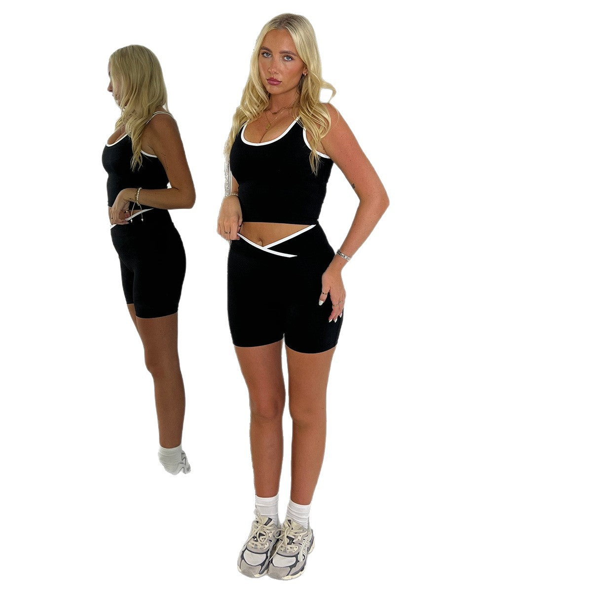 Womens Two-Piece Set Sports Tank Top And Yoga Shorts