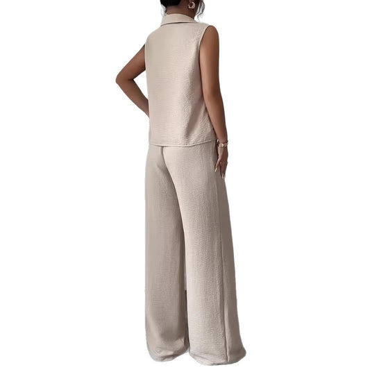 Stylish Sleeveless Top And Wide Leg Pants Set
