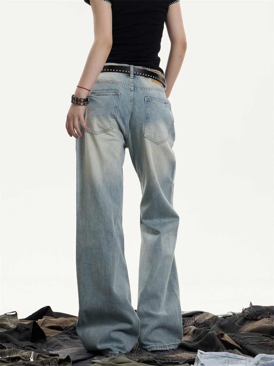 Retro Washed Distressed Jeans With Whiskers Female Hot Girl Loose