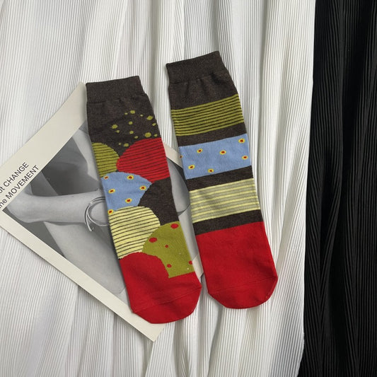 Irregular Graphic Tube Socks Retro Personality Female