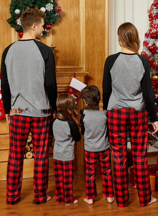 Hot Sale Green Plaid Parent-child Raglan Sleeve Home Wear