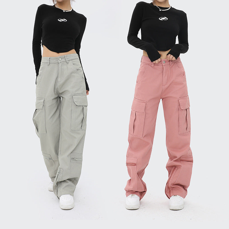 Women's Zipper Multi-pocket Wide-leg Overalls