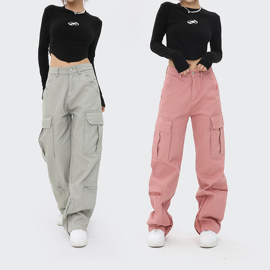 Overalls med lynlås, multipocket og vide ben til kvinder