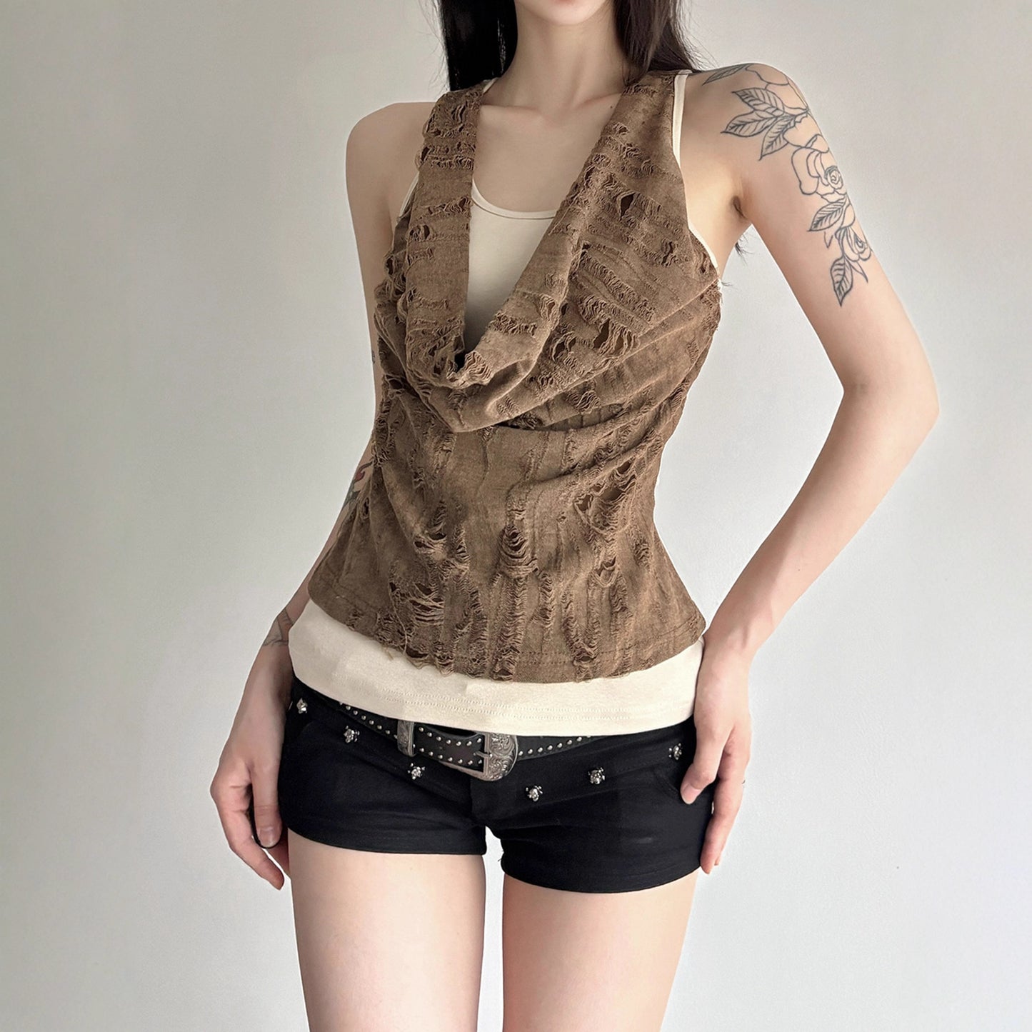 American-style Street-style Spicy Girl Post-apocalyptic Chic Vest Top
