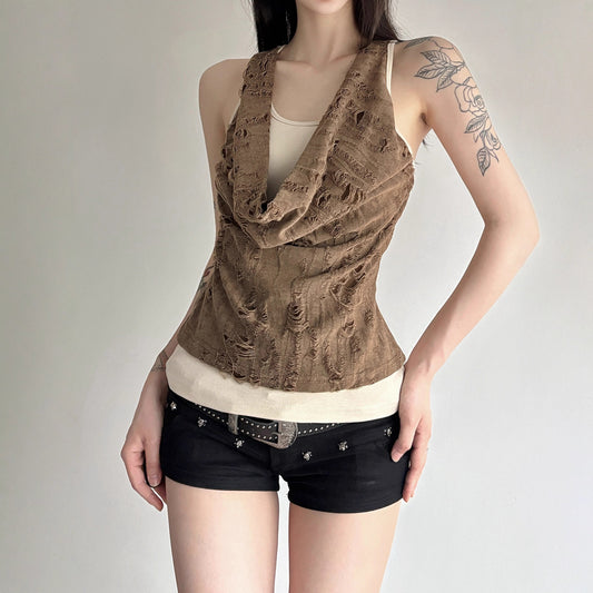 American-style Street-style Spicy Girl Post-apocalyptic Chic Vest Top