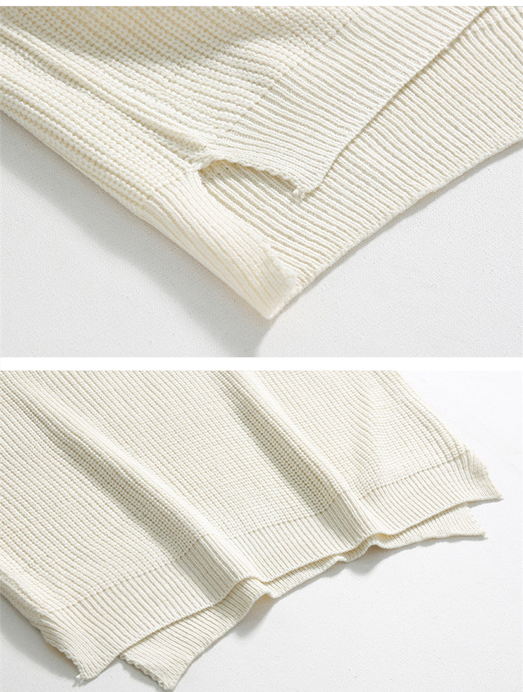 Lazy Style Solid Color Round Neck Long-sleeved Pullover Sweater