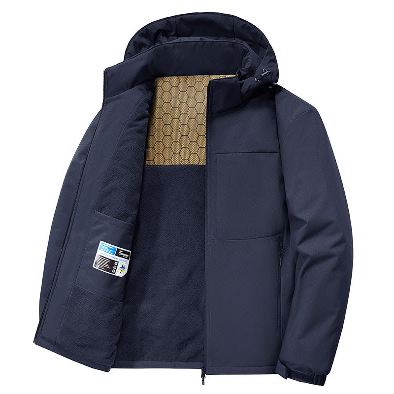 Men's Hooded Fleece-lined Thickened Windproof Cotton Jacket