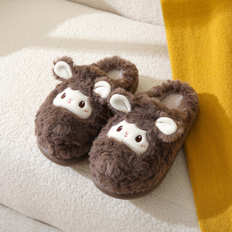 Cute Little Sheep Female Winter Interior Home Baotou Warm Non-slip Thick Bottom Plush Cotton Slippers