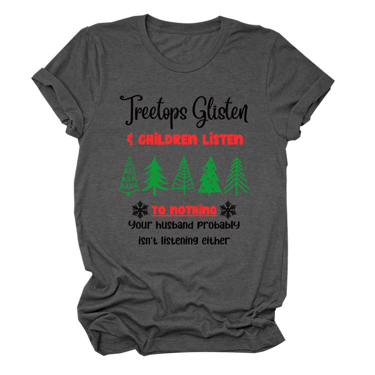 Christmas Print Casual Short Sleeve T-Shirt