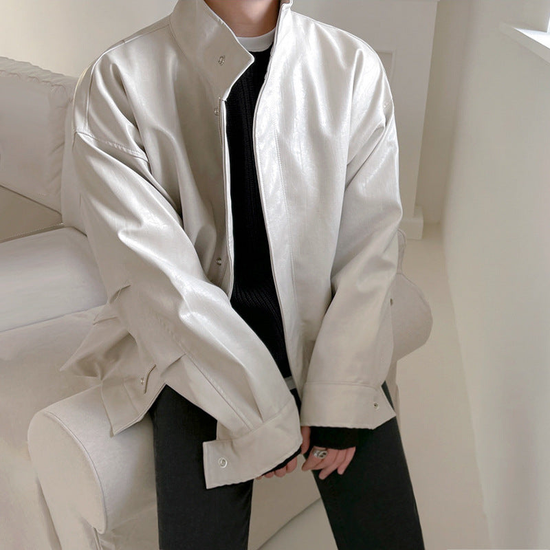 Men's Autumn And Winter Thickening Trendy Loose Rewear Leather Jacket